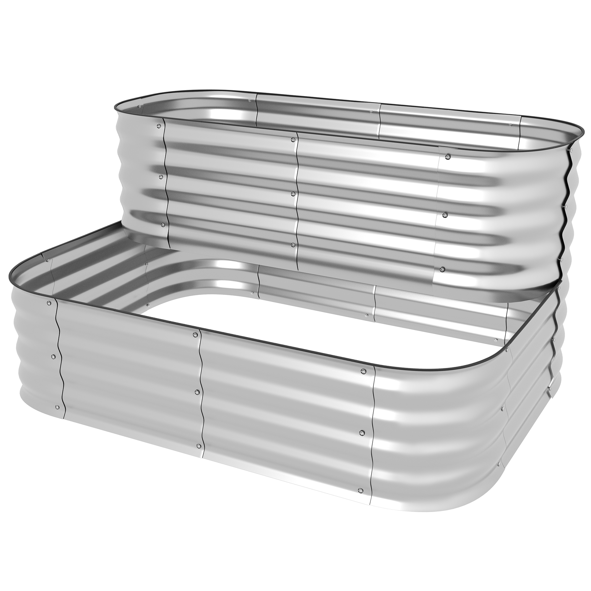 Erhöhter Metallpflanzkasten, 2-stöckig, Wetterfest, Unten Offen, 120 X 90 X 30 Cm, Farbe: Silber