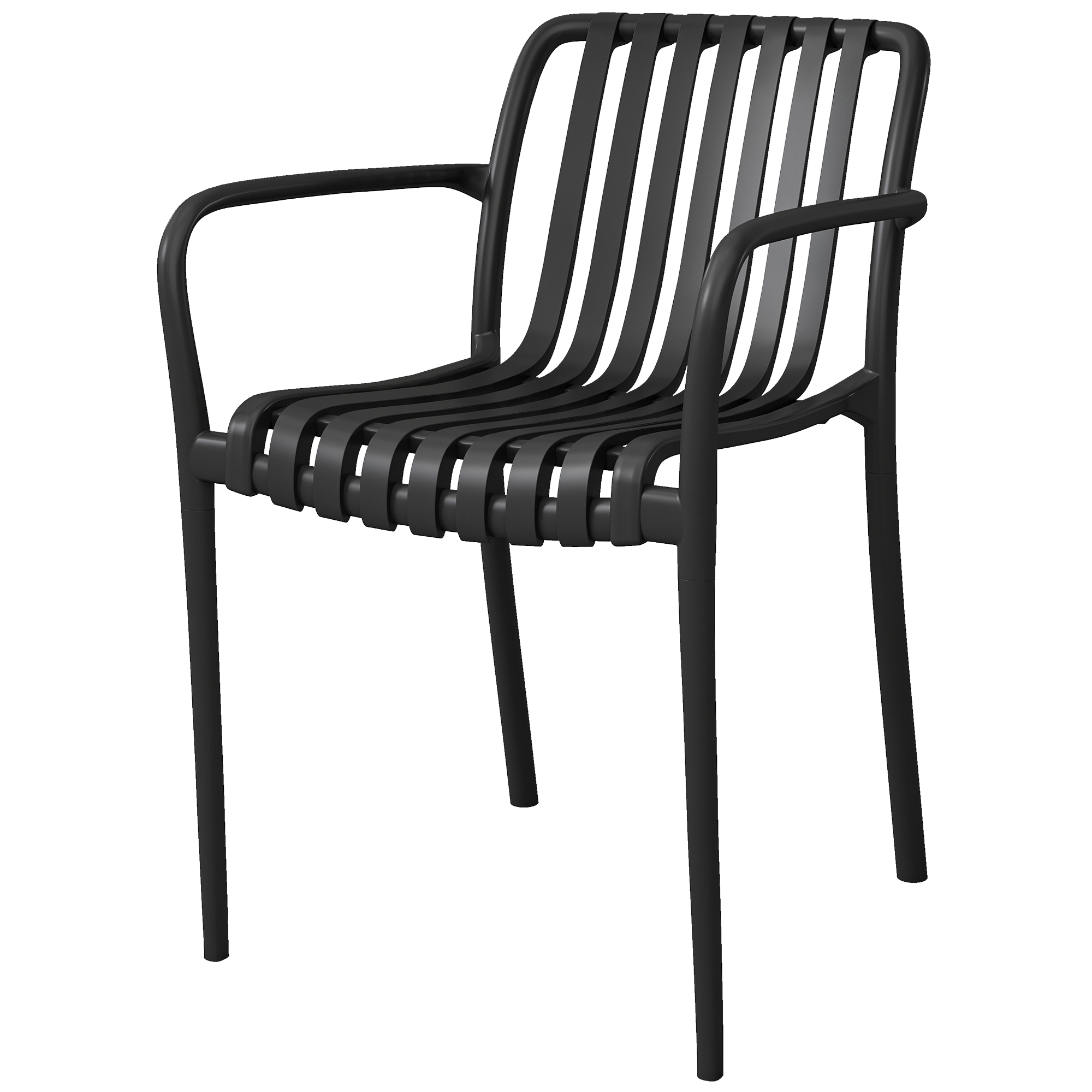 Set Aus 4 Stapelbaren Terrassenstühlen, Essstühle Für Den Außenbereich Mit Geschwungener Rückenlehne, Lattensitz Und Armlehnen