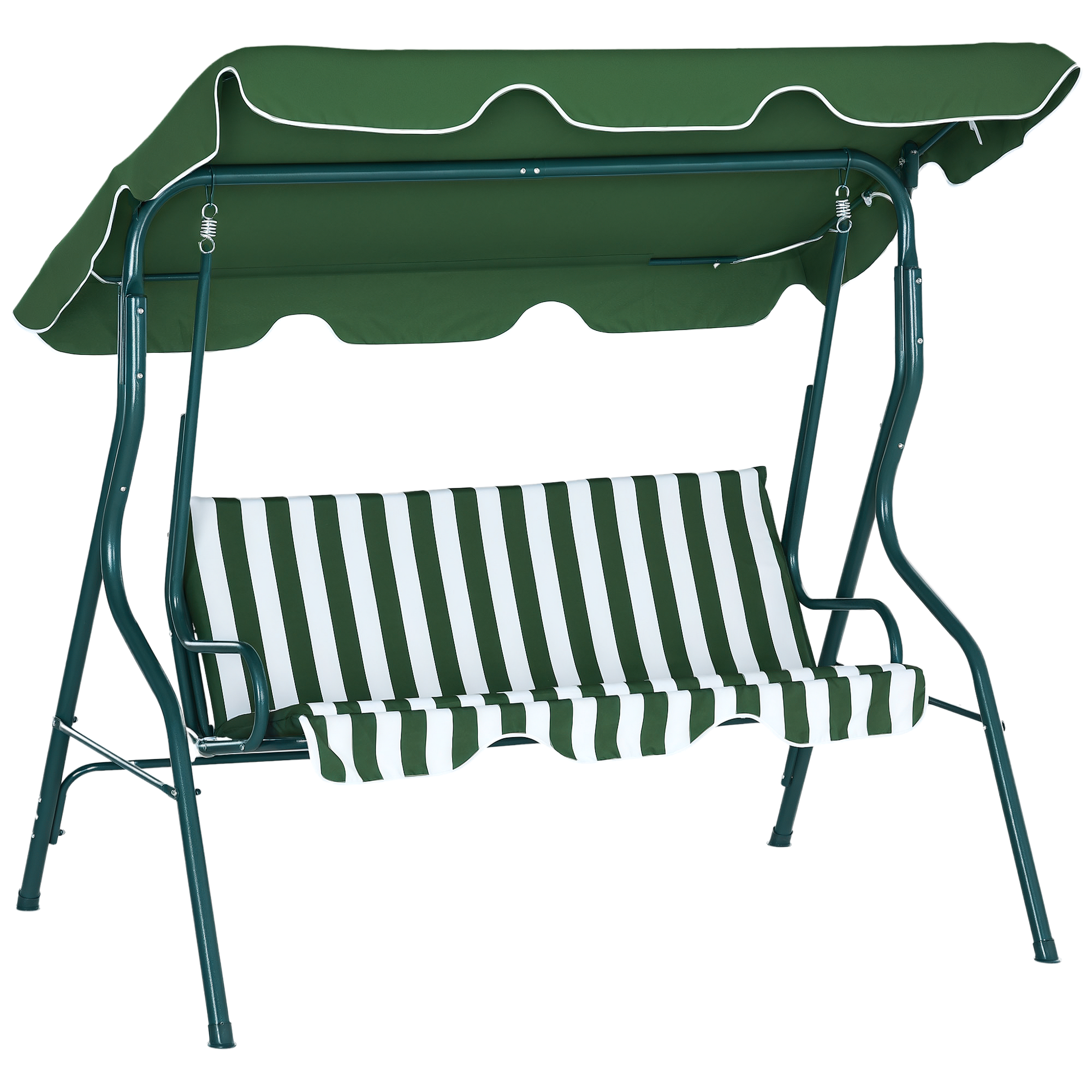 Dreisitzer-schaukel Mit Verstellbarem Sonnendach Und Kissen, Aus Stahl Und Polyester, 170 X 110 X 153 Cm, Grün Und Weiß