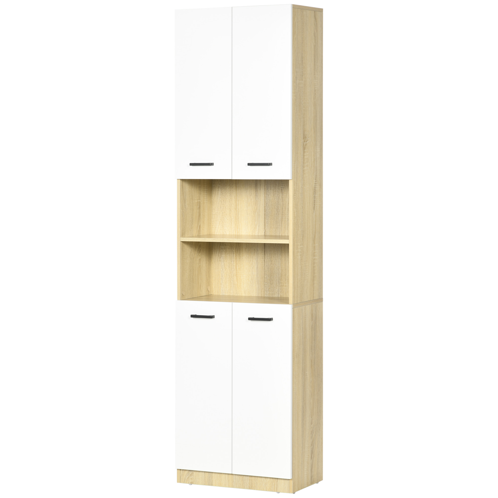 Badezimmerschrank Aus Weißer Spanplatte Mit 2 Schränken Mit Türen Und 2 Offenen Regalböden, 53 X 33,5 X 195,7 Cm