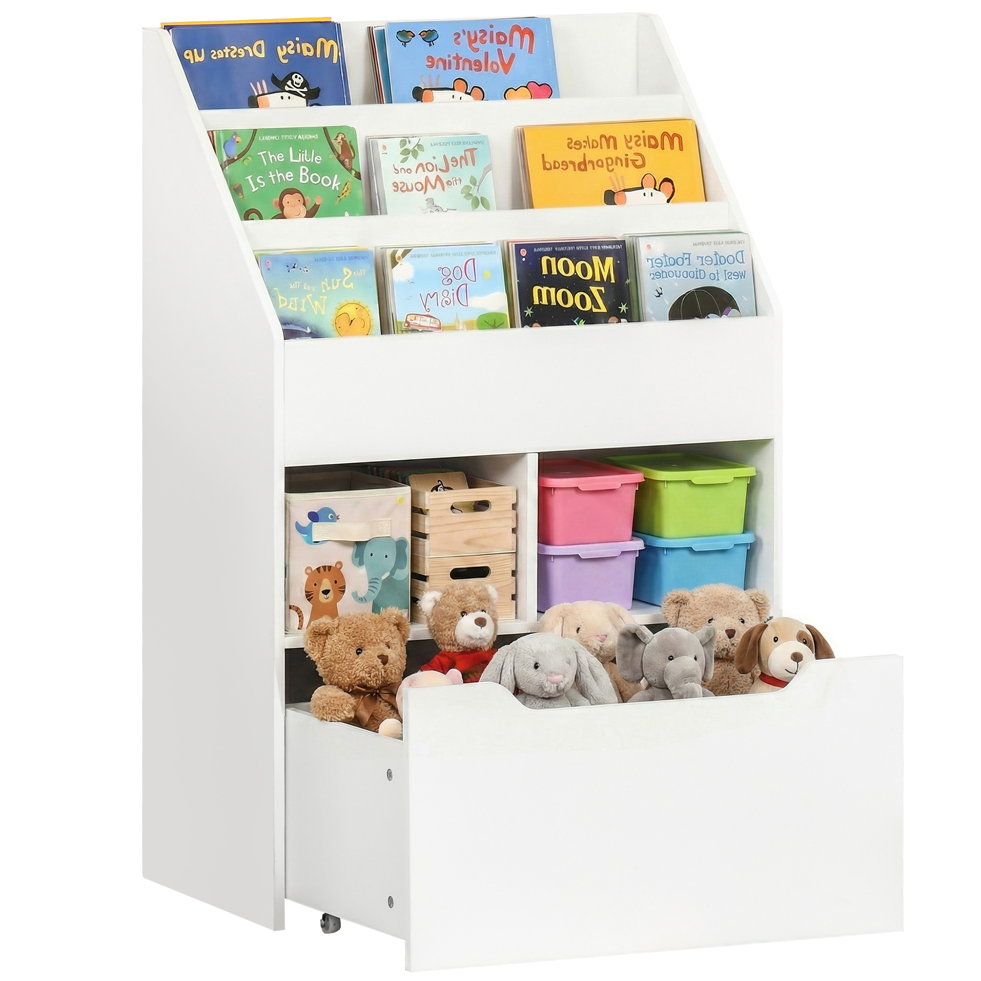 Kleines Kinderbücherregal Mit Regalböden Und Schublade Aus Mdf, 60 X 29,9 X 90 Cm, Weiß