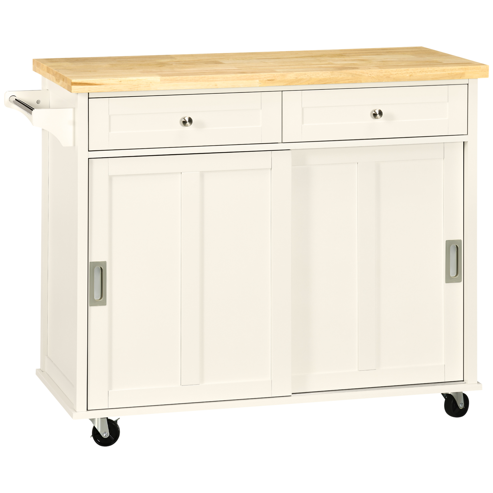 Kücheninsel Für Utensilien Und Accessoires Mit Schubladen, Schrank Und Handtuchhalter, 110 X 49,5 X 89,5 Cm, Weiß