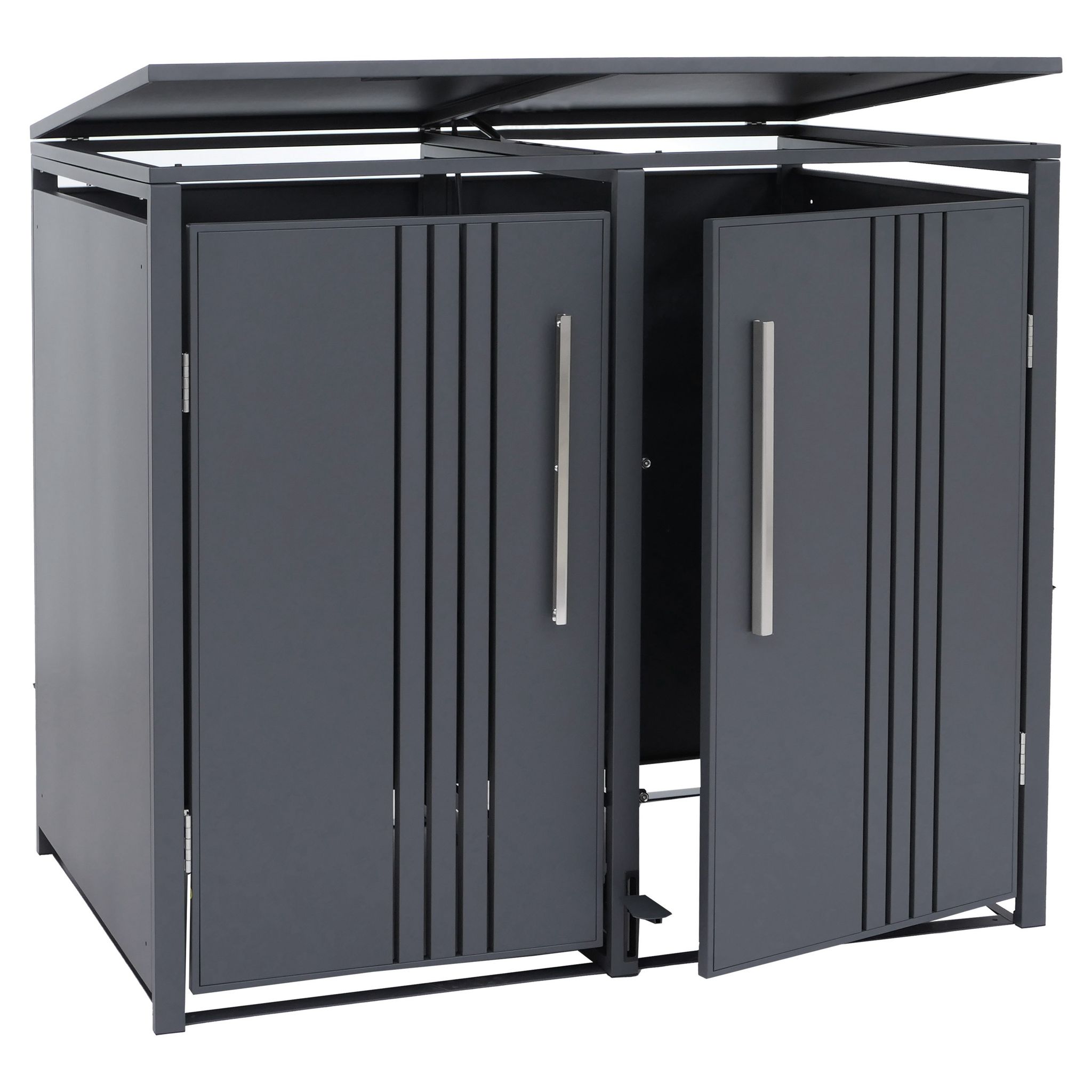2er-mülltonnenverkleidung Hhg-583, Mülltonnenbox Mülltonnenhaus, Deckel Fußpedal Metall 116x132x89cm 53kg Anthrazit