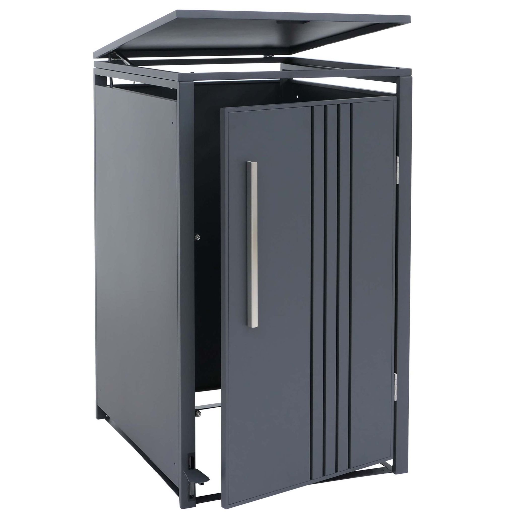 1er-mülltonnenverkleidung Hhg-581, Mülltonnenbox Mülltonnenhaus, Deckel Fußpedal Metall 116x68x89cm 35kg Anthrazit