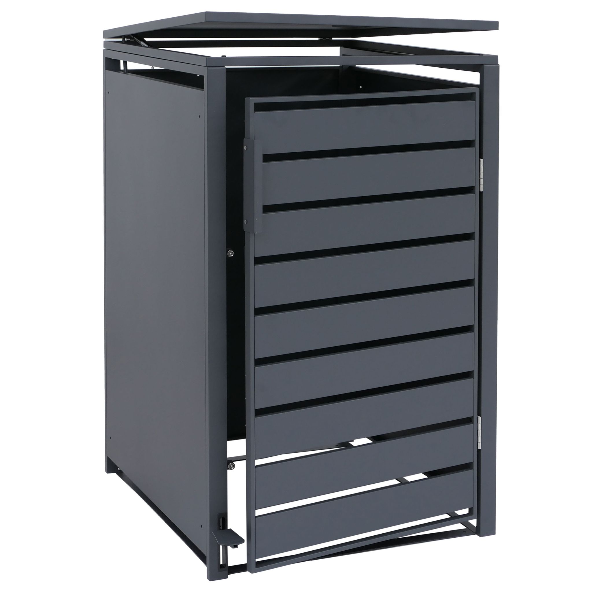 [neuwertig] 1er-mülltonnenverkleidung Hhg-577, Mülltonnenbox Mülltonnenhaus, Deckel Fußpedal Metall 116x68x89cm 35kg Anthrazit