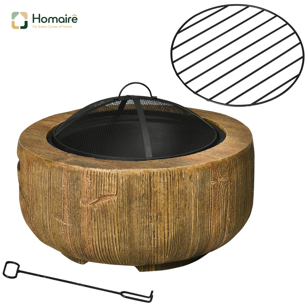 Homaire Feuerschale Im Baumstumpf-design Mit Deckel Und Schürhaken Für Garten, Camping Und Terrasse Aus Stahl Mgo Braun