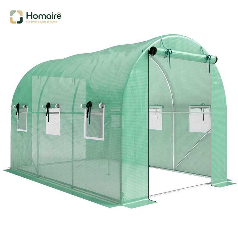 Homaire Gewächshaus 3x2x2m Vert De Feuille Avec Barre De Roulement, Deux Portes Éclair Et Six Fenêtres En Filet