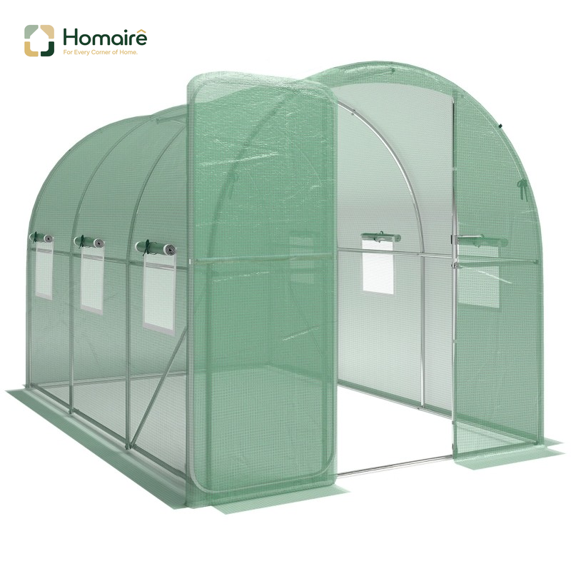 Homaire Gewächshaus 3x2x2m Folien Mit Abschließbarer Tür Und 6 Rollbaren Netzfenstern