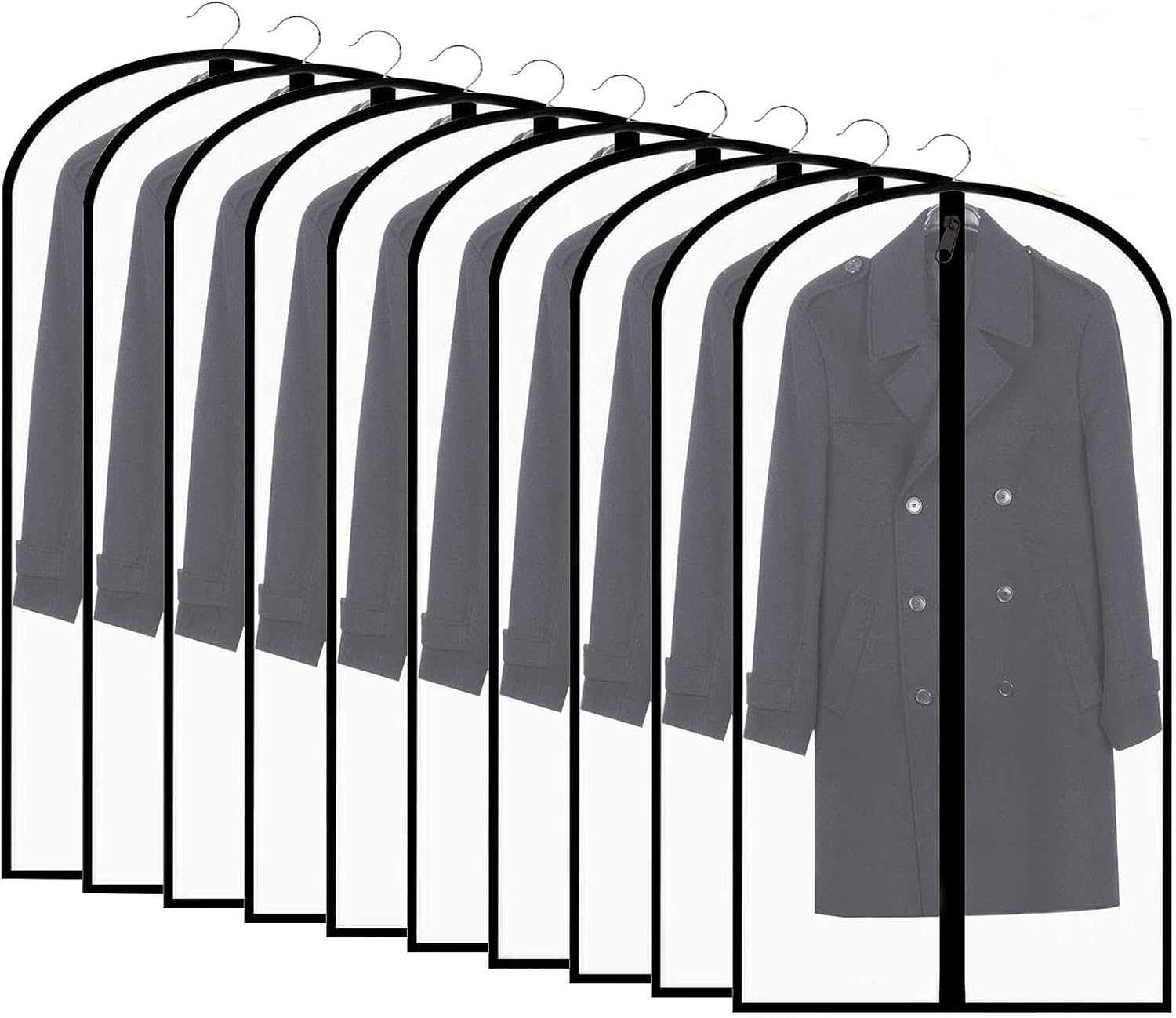 (60 X 140 Cm) - 10 Schwarze Kleidersäcke Mit Reißverschluss, Staub- Und Mottendicht, Waschbar Und Transparent.