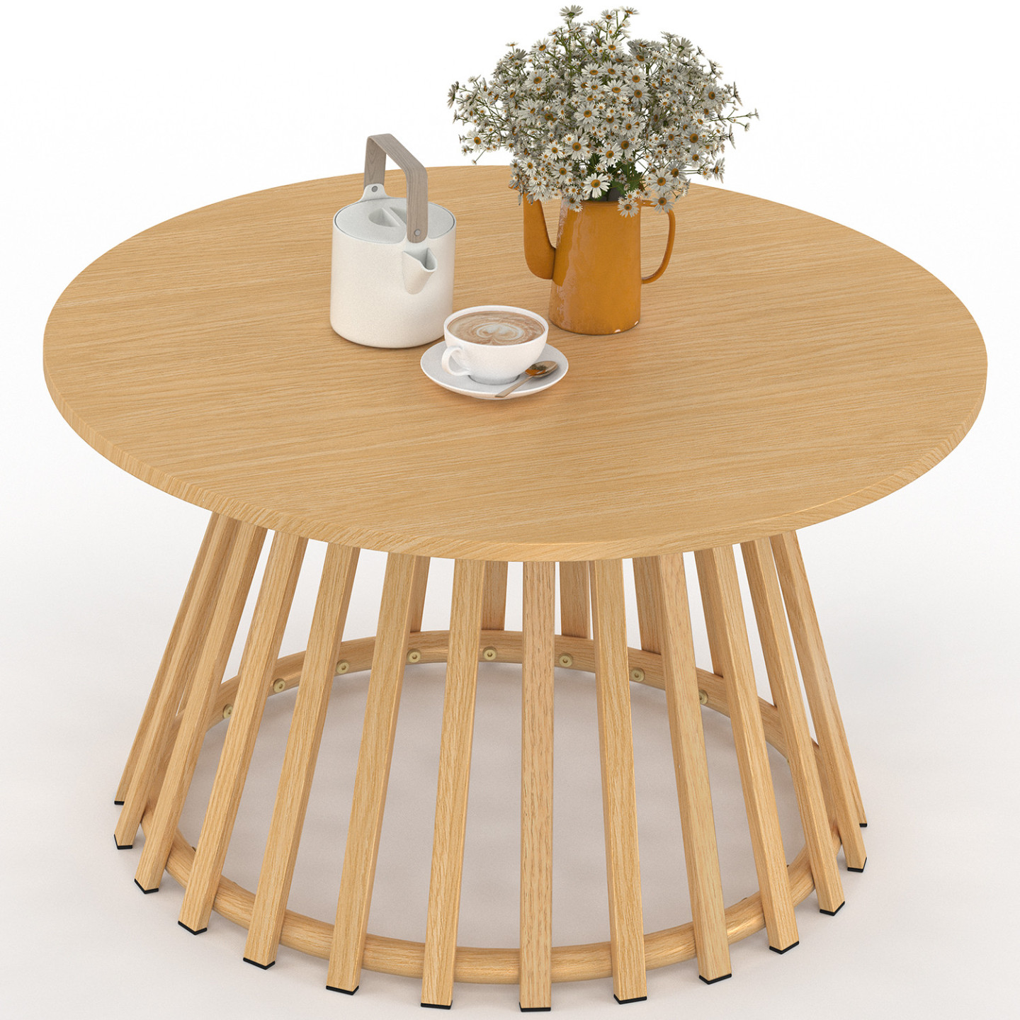 Runder Gartencouchtisch 70 Cm Solal Mit Fuß Aus Metalllatten In Holzoptik
