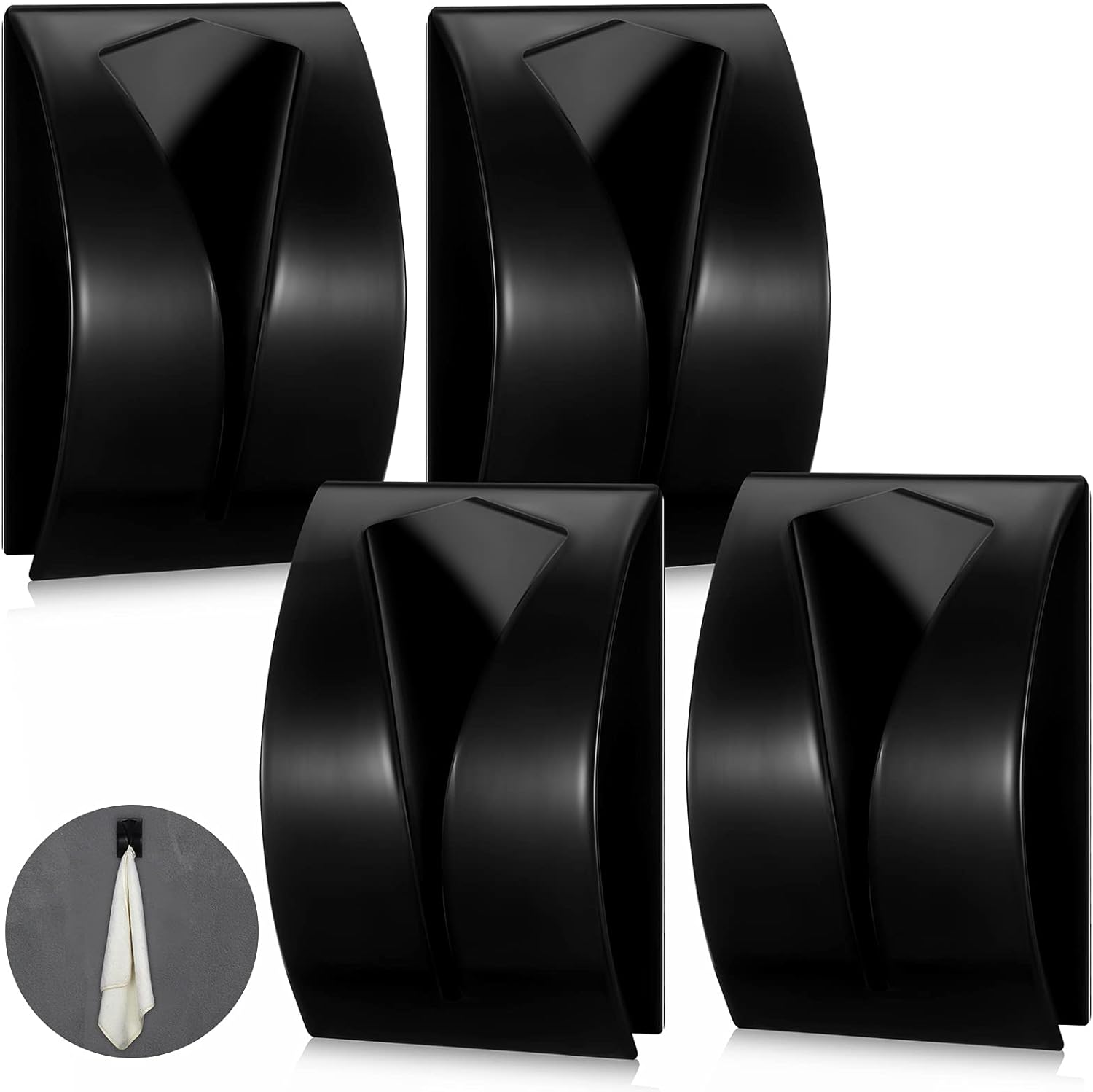 Set Mit 4 Selbstklebenden Badezimmerhaken, Wandhandtuchhaken Aus Edelstahl, Schwarz.