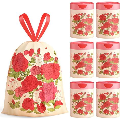 Packung Mit 180 Kleinen, Nach Rosen Duftenden Müllbeuteln (10-15l) Mit Kordelzug Für Zuhause, Büro, Küche Und Badezimmer, Die Einen Frischen Duft In Ihrem Mülleimer Hinterlassen.