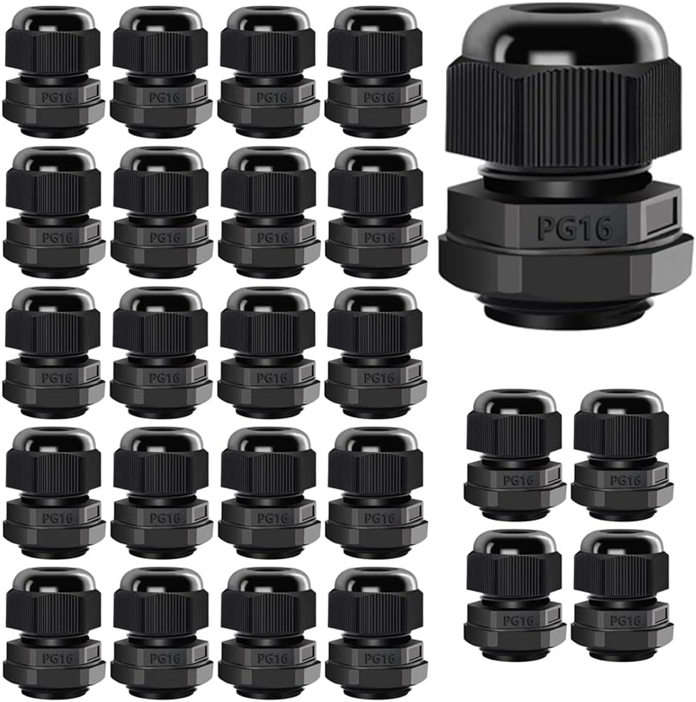 25 Stück Pg16 Kabelverschraubungen, Ip68 Wasserdicht, Verstellbare Kunststoff-kabelverschraubung Mit Gummidichtungen 8,5–14 Mm, M22 1,5 Drahtverbinder, Kabelschutz (schwarz)