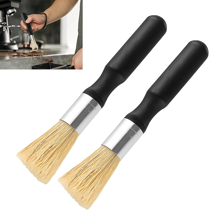 2-teiliges Kaffeebürsten-set, Vegane Reinigungsbürste, Espressomaschinenbürsten, Naturborsten Und Holzgriff, Modernes Schwarzes Design Für Siebträger, Barista Und Die Heimische Küche