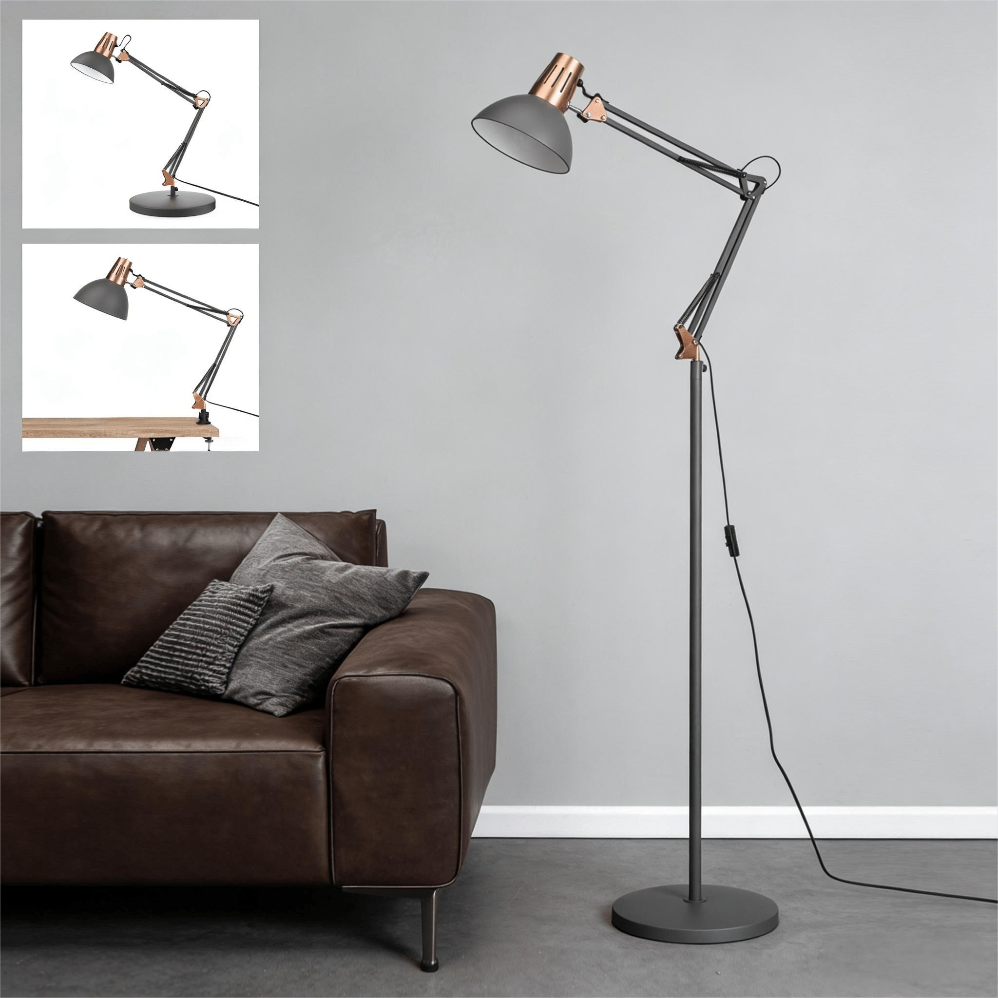 Jcpyiul Stehlampe Industrial Style, Schmale Retro‑stehlampe Mit Drucktastenschalter, 3 Verwendungsmodi – Stehleuchte, Tischlampe & Clip‑lampe, Für Wohnzimmer, Schlafzimmer Und Büro