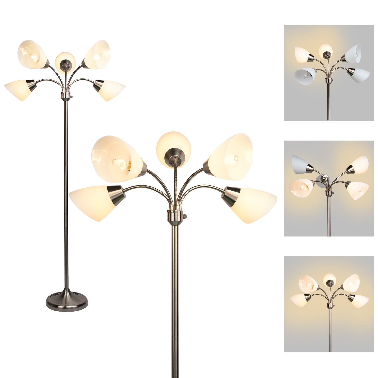 Jcpyiul Vintage Industriestil Stehlampe, Klassische Lesestehlampe Für Wohnzimmer, Schmale Standleuchte Mit 5 Flexiblen Schwanenhals-leuchtenköpfen, Drehbarer Drehschalter Zur Lichtsteuerung, Passend F