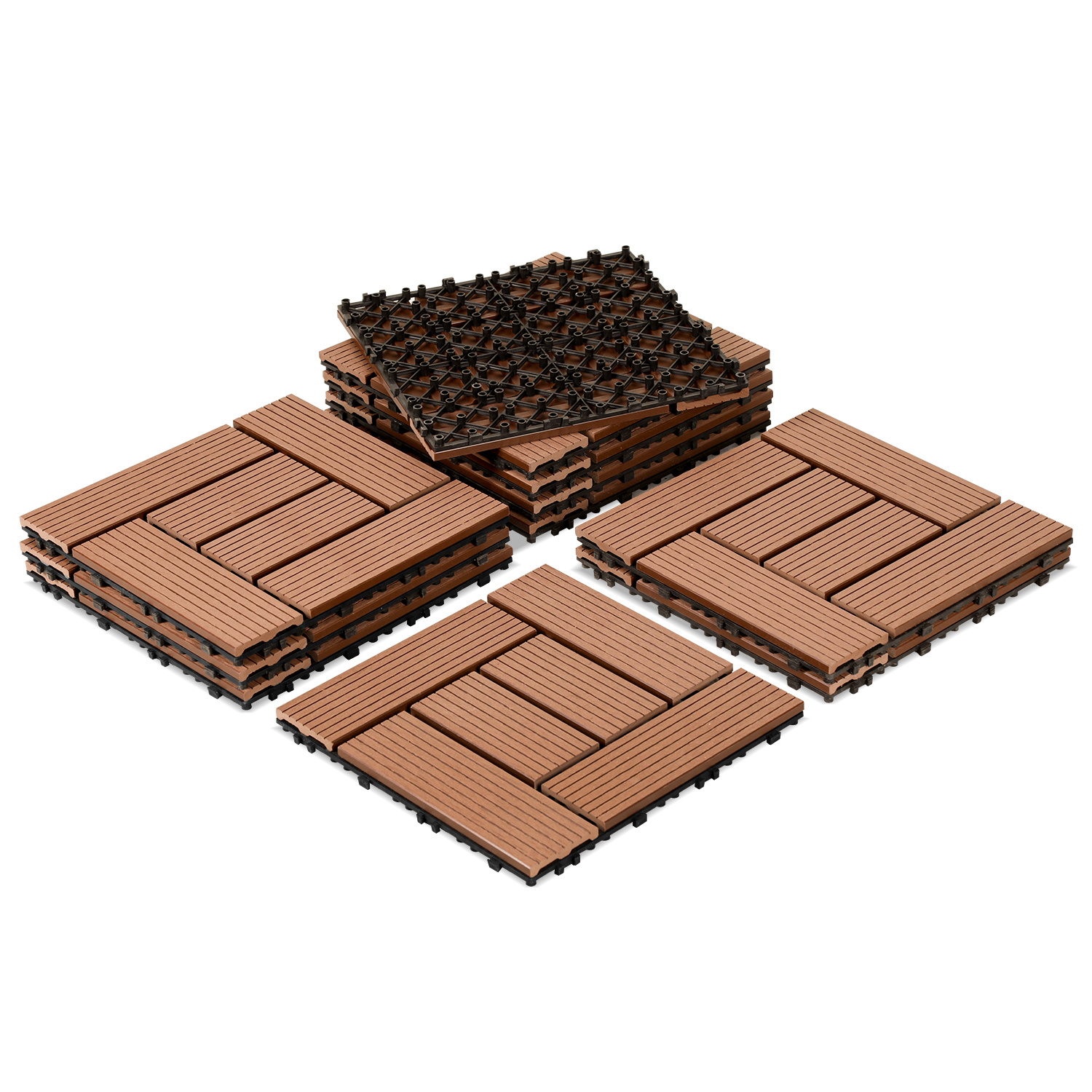 Jiubiaz Wpc Terrassenfliesen 11er Spar Set Für 1m², 30x30 Cm, Braun In Holzoptik, Für Garten Balkon Bodenbelag Mit Drainage Und Klicksystem