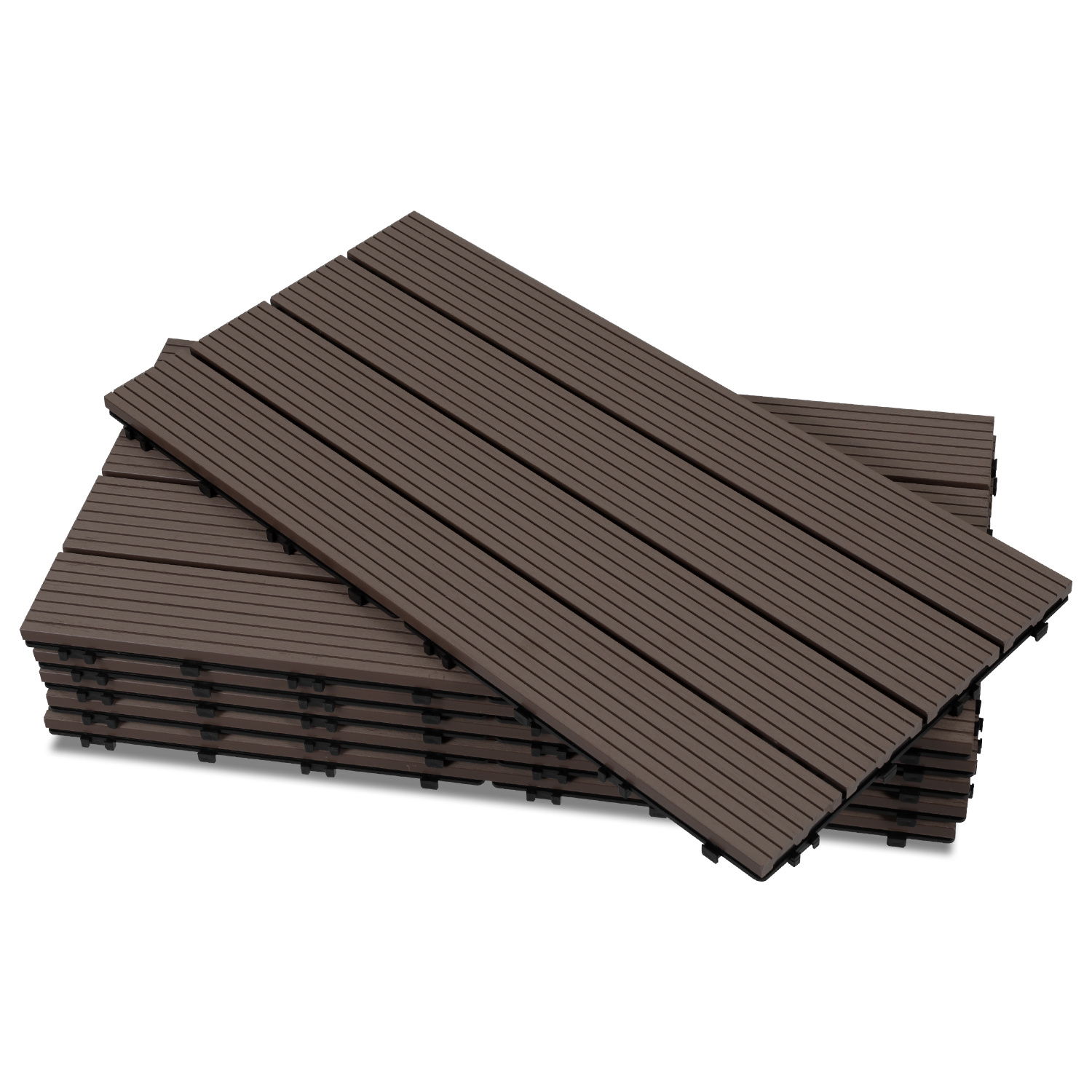 Jiubiaz 54er Set Wpc Terrassenfliesen Für Garten Balkon Bodenbelag, 4 Lamellen, 30 × 60 Cm, Klicksystem, Kaffee Braun