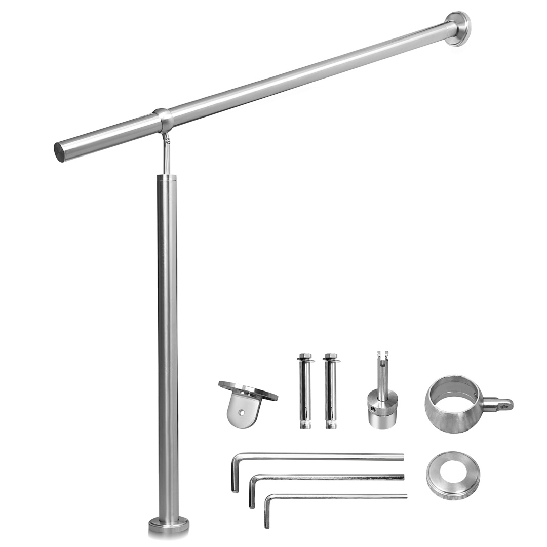 Jiubiaz Edelstahl Eingangsgeländer 160 X 90 Cm, Silber Handlauf, Treppengeländer Für Hauseingang Und Treppe
