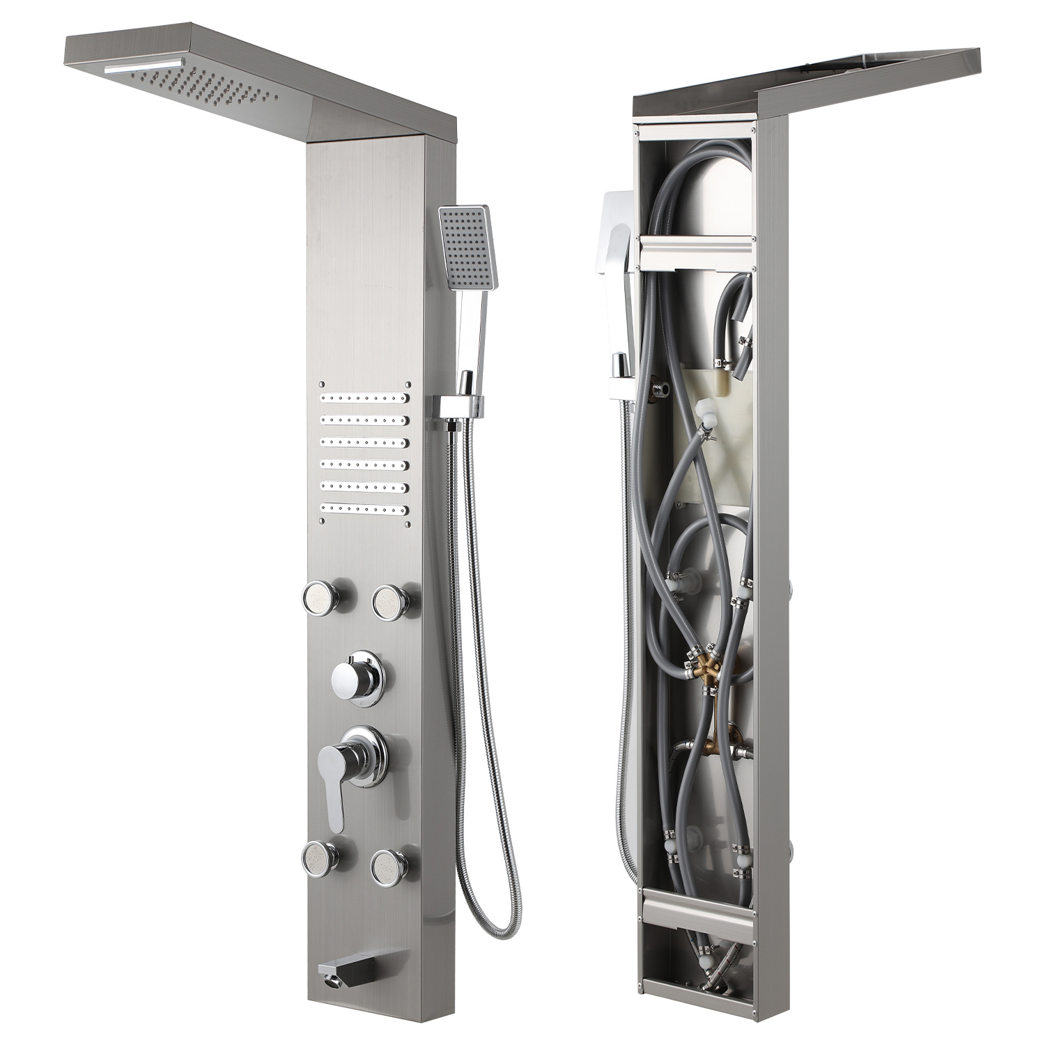 Jiubiaz Duschpaneel Silber Mit Regendusche, Handbrause & 5 Massagedüsen