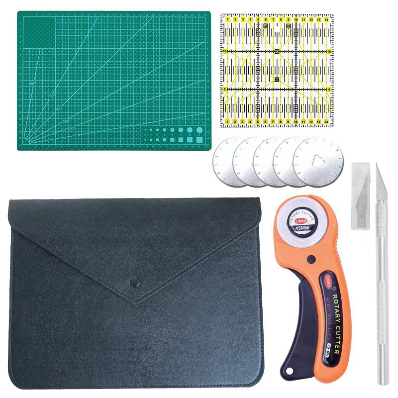 Jssevn-lederschneidset Mit Rotationsfunktion, Schnitzwerkzeug, Schneideplatte, Graviermesser, Patchwork-lineal