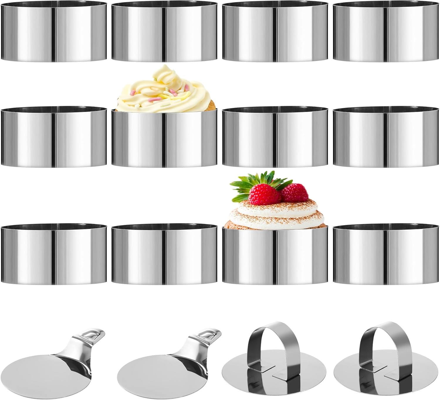 Jssevn-12-teiliges Gebäckring-set, Runde Ringe, Inklusive 2 Deckel Mit Griffen Und 2 Unterteilen, 8 Cm Durchmesser, Geeignet Für Desserts, Gebäck Und Kekse