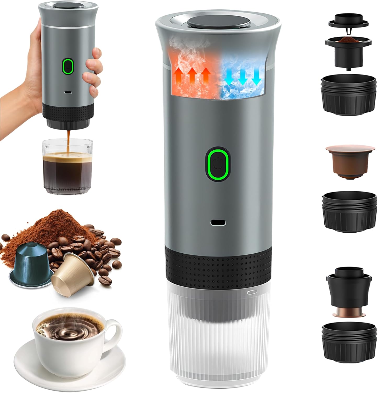 Jssevn-tragbare Kaffeemaschine, 3-in-1-espressomaschine Für Kapseln Und Gemahlenen Kaffee, Elektrische Espressomaschine Mit Schnellaufheizfunktion Für Büro Und Reisen