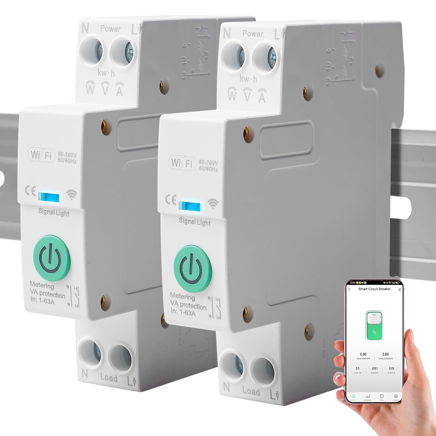 Jssevn-tuya Smart Wifi-leistungsschalter-set (2 Stück) – 1-polig – Din-schienenmontage – Funkfernbedienung – Kompatibel Mit Alexa Und Google Assistant – Smart Life