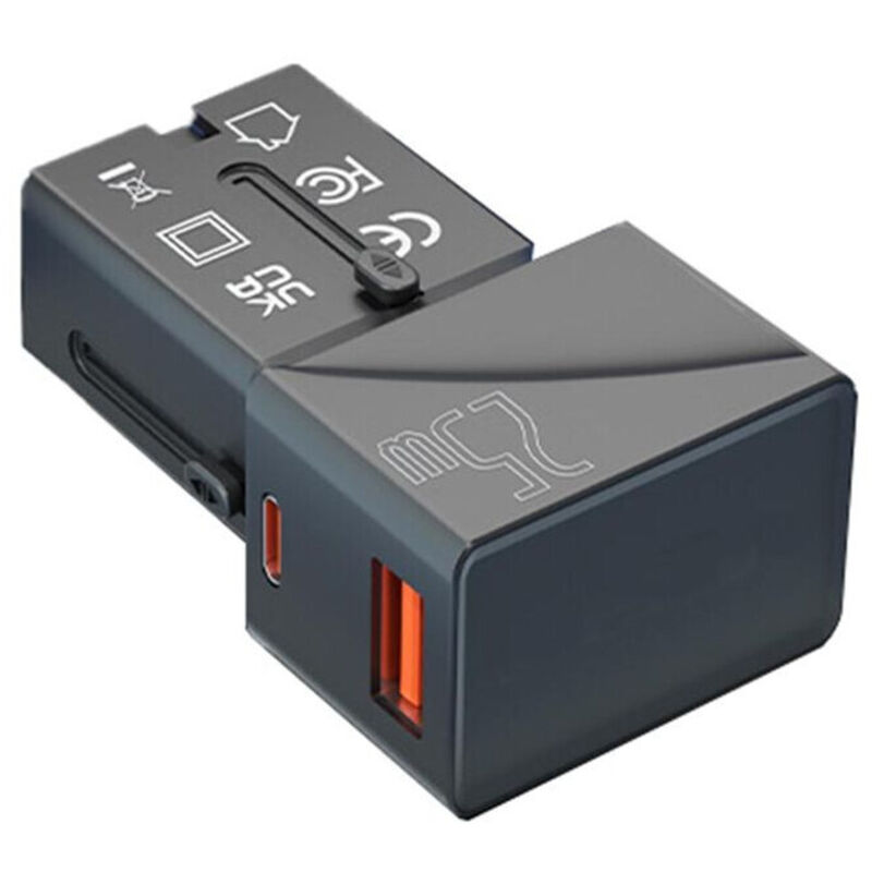Jssevn-universeller Netzadapter Mit 1 X 18-w-qc-3.0-usb-a-anschluss Und 1 X 25-w-pd-typ-c-schnellladegerät Für Reisen In Den Usa, Europa Und Darüber Hinaus