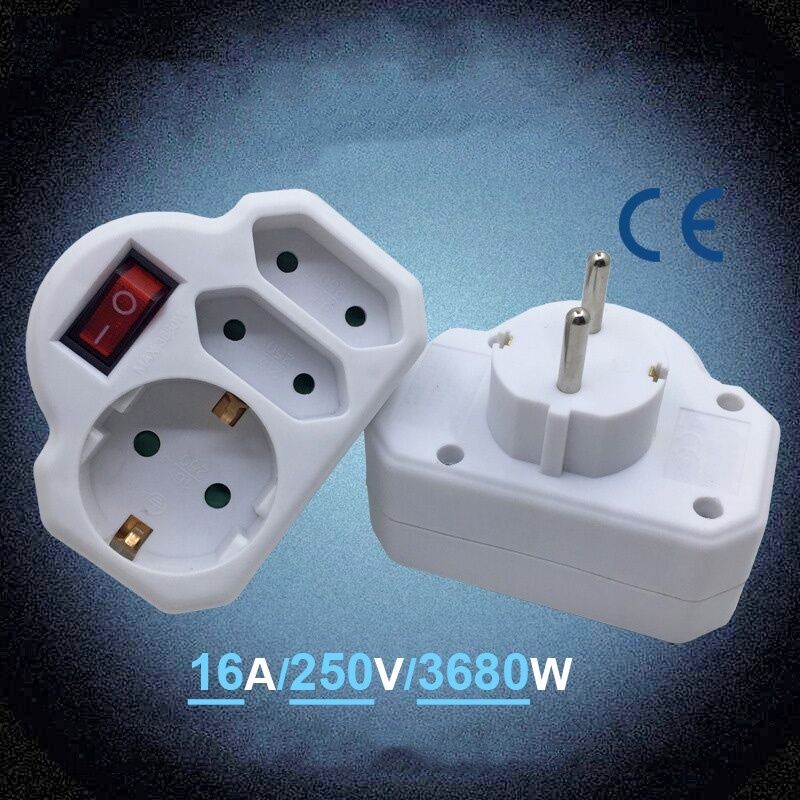 Jssevn-netzadapter-konverterstecker, Dreifachstecker 1x16a + 2x2,5a Mit Schalter