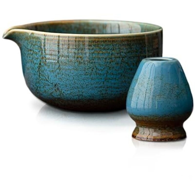 Blaues Matcha-teeset, 2-teilig, Bestehend Aus Einer Chawan (510 Ml) Und Einem Keramik-besenhalter. Minimalistische Accessoires Für Zuhause, Büro Oder Als Geschenk.
