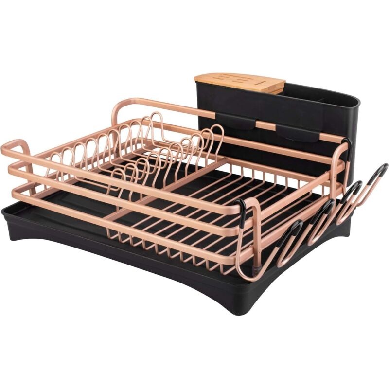 Geschirrabtropfgestell Aus 100 % Rostfreiem Aluminium – Herausnehmbare Abtropfschale – Maße: 46 X 37,8 X 15,7 Cm – Integrierter Besteckhalter