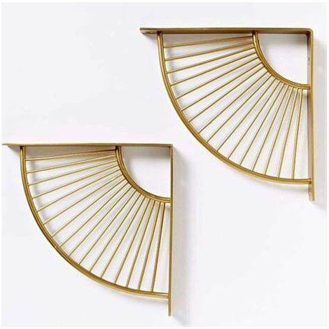 Set Mit 2 Dreieckigen Regalträgern Aus Goldfarbenem Metall – Wandhalterungen – Tragkraft 40 Kg – Abmessungen 20 Cm – 2020 Cm