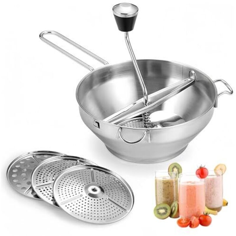 Gemüsemühle Aus Edelstahl, Gemüsemühle Mit 3 Mahlscheiben, Kartoffelpresse, Große Gemüsemühle Für Tomatensoße, Apfelmus, Püree, Kartoffelpüree, Marmelade,