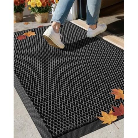 Elastische Seiden-eingangsmatte – Outdoor-matte Für Haus, Terrasse Und Eingangsbereich – Strapazierfähig, Rutschfest Und Schnelltrocknend, 43 X 76 Cm, Schwarz Und Grau