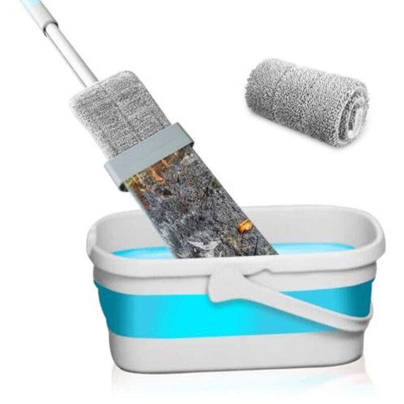 Wischmopp Mit Faltbarem Eimer, Auswringmopp, Komplettes Mikrofaser-flachmopp-set Für Alle Hartböden