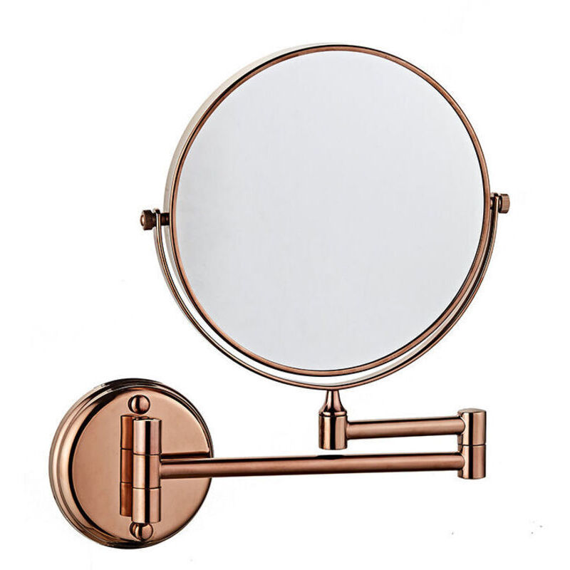 Wandmontierter Kosmetikspiegel, Doppelseitig, Klappbar, Drehbar, 3-fache Vergrößerung, 15 Cm, Für Badezimmer, Wc, Schlafzimmer, Roségold