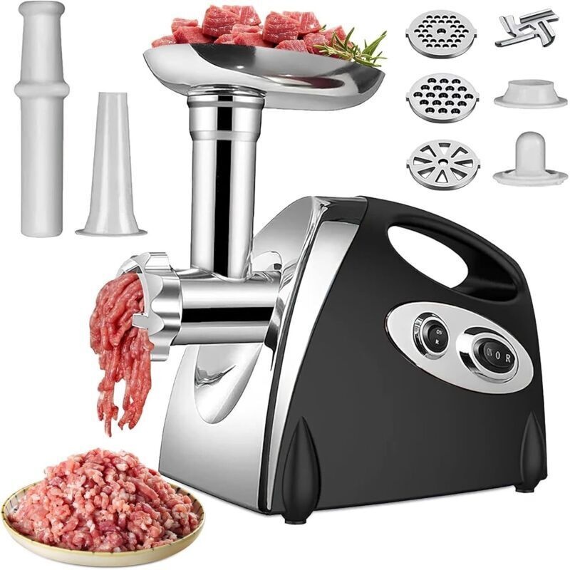 Elektrischer Fleischwolf, 2800w Elektrischer Fleischwolf, 3-in-1 Fleischwolf Aus Edelstahl Mit 3 Edelstahl-lochscheiben, Fleischwolf Für Gemüse Und Wurstwaren (schwarz)