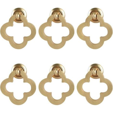 [6 Goldene Blumen-schrankknöpfe, Schrankringe Aus Gebürsteter Messing-zink-legierung, Kommodenknöpfe, Möbelbeschläge Für Küchenschränke, Schubladen, Türen]