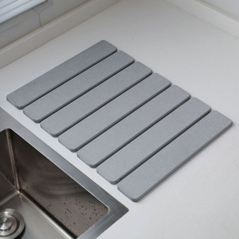 Abtropfmatte, 40 X 30 Cm, Wasserabsorbierende Kieselgurmatte Für Die Küche, Faltbar, Schnelltrocknende Steinmatte Zum Abtropfen Von Geschirr, Flaschen Und Tassen, Geeignet Für