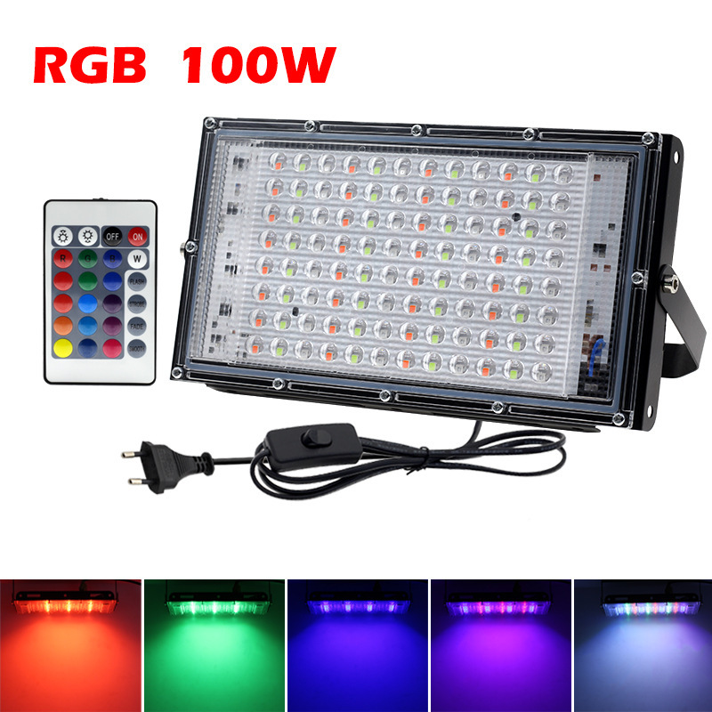 Rgb-led-außenstrahler 100 W Mit Fernbedienung – Farbwechsel-landschaftsbeleuchtung, Ip65, Eu-konform (schalterschaltdrähte Enthalten)