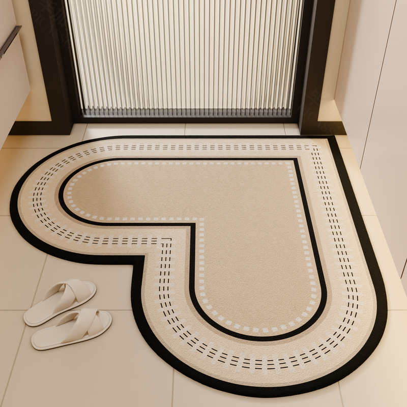 Badematte In Herzform 80 X 80 Cm – Antirutschmatte Für Bad Aus Diatomeenerde, Ultraabsorbierend Mit Umlaufender Bordüre, Cremestil