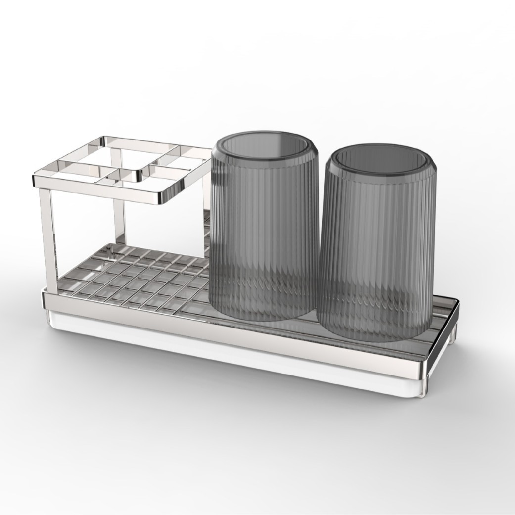 Edelstahl Duschbürstenhalter – Multifunktionale Halterung Für Elektrische Zahnbürsten, Gläser Und Badaccessoires – Mit Integriertem Tablett + 2 Transparenten Gläsern
