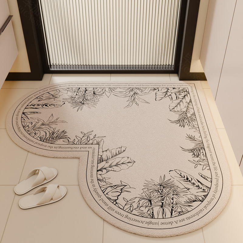 Diatomeenmatten Herzform Für Bad – Anti Rutsch Absorbierender Teppich Für Badezimmer, Blumenmuster, 80 X 80 Cm, Cremefarben