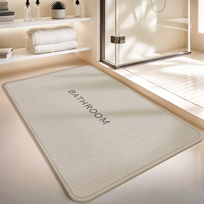 Badezimmer-frotteematte Aus Leinen Gewebt – Rutschfest, Ultraabsorbierend Und Schnelltrocknend – Für Bad, Wc Und Eingang – 40 X 60 Cm – Weiß-creme Mit Abgerundeter Kante