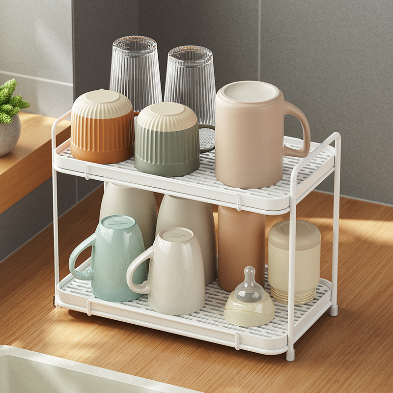 Regal Für Tassen Und Kaffeemaschinen – Japanisches 2-stufiges Regal Mit Ablaufplatte, Kompaktes Und Elegantes Design (weiß)