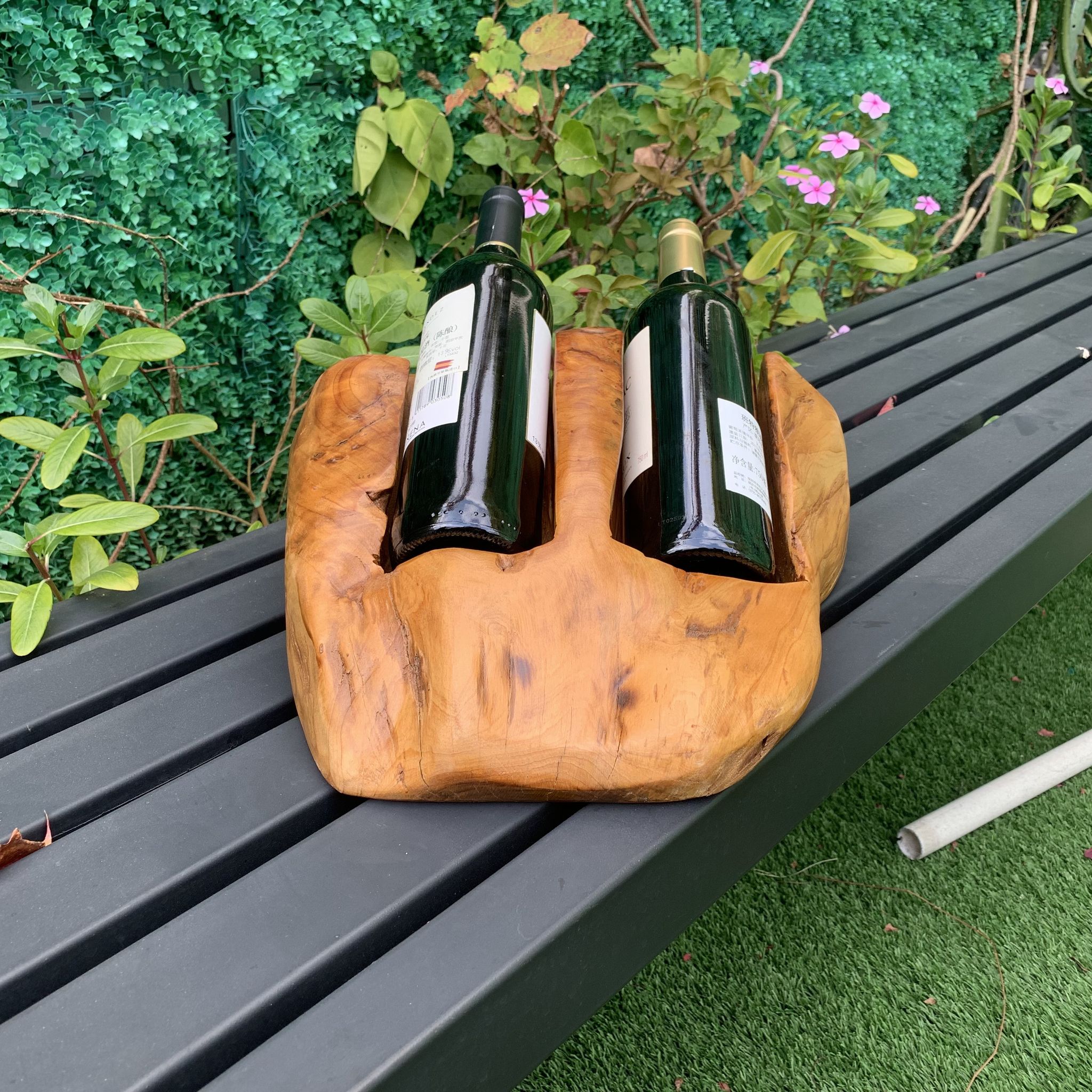 Vintage Fichte Wein Flaschenhalter Für Bar, Wohnzimmer, Küche. Natürliches Holz, Unregelmäßige Doppelbecken