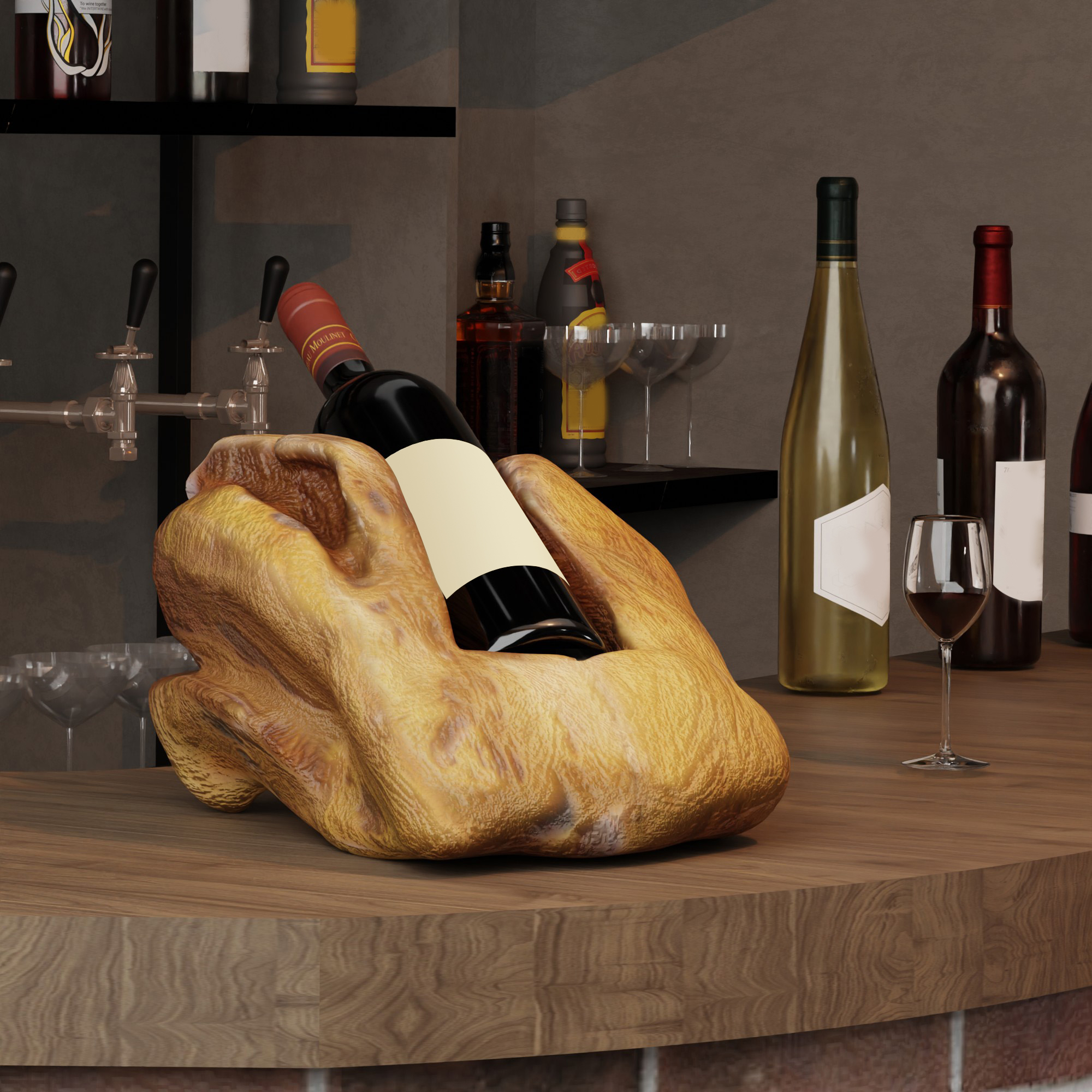 Vintage Massivholz Wein Flaschenhalter Für Bar, Wohnzimmer, Küche. Natürliches Holz, Unregelmäßige Single-tank-weinhalter