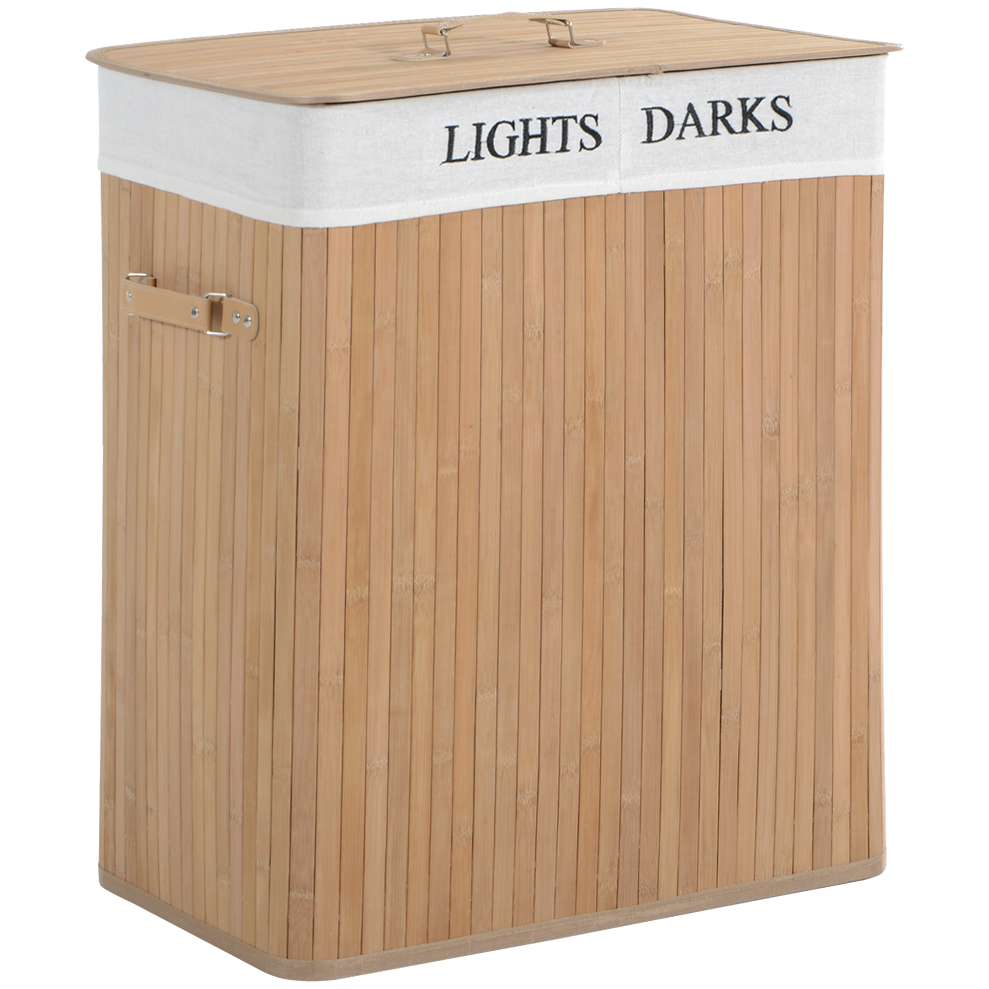 Wäschekorb 100l Wäschebox Mit Deckel, Segeltuchsack Aus Bambus, Natur, 52x32x63cm, Ideal Für Wäschesammlung