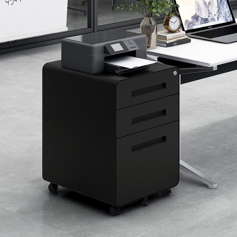 Black 3-drawer Mobile Under-desk Office File Cabinet, Simple Versatile Storage For Legal/letter/a4 Files, 5-wheel Anti-tipping Design, Cold Rolled Steel, Waterproof & Moisture-proof